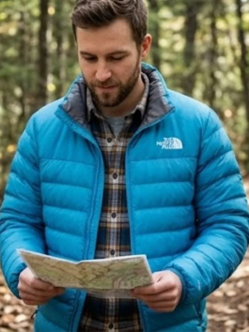 The North Face Men' Minoqua Down Jacket 600 fill DWR $220 in Digital Steel Blue